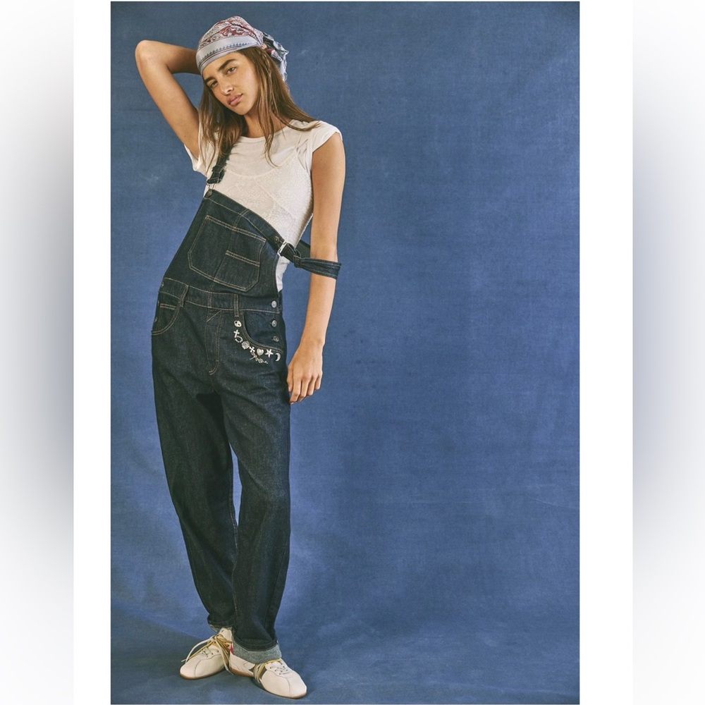 SALE! Free People x We The Free Ziggy Denim Overalls in Dark Wash - Picture 2 of 13